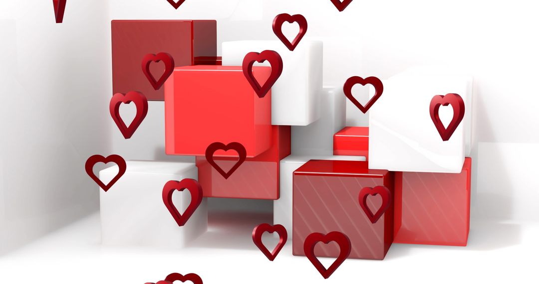 Floating Red Hearts Over White and Red Cubes Abstract Background - Free Images, Stock Photos and Pictures on Pikwizard.com