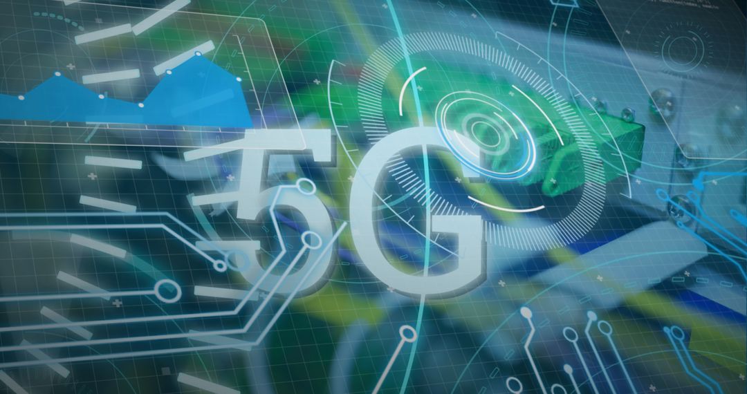 5G Connectivity Over Digital Server Room Background