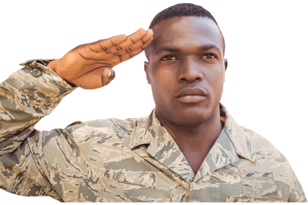 Close-up Transparent of a Soldier Saluting with Strength