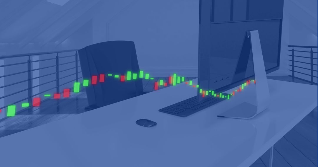 Stock Market Graph with Computer in Modern Office
