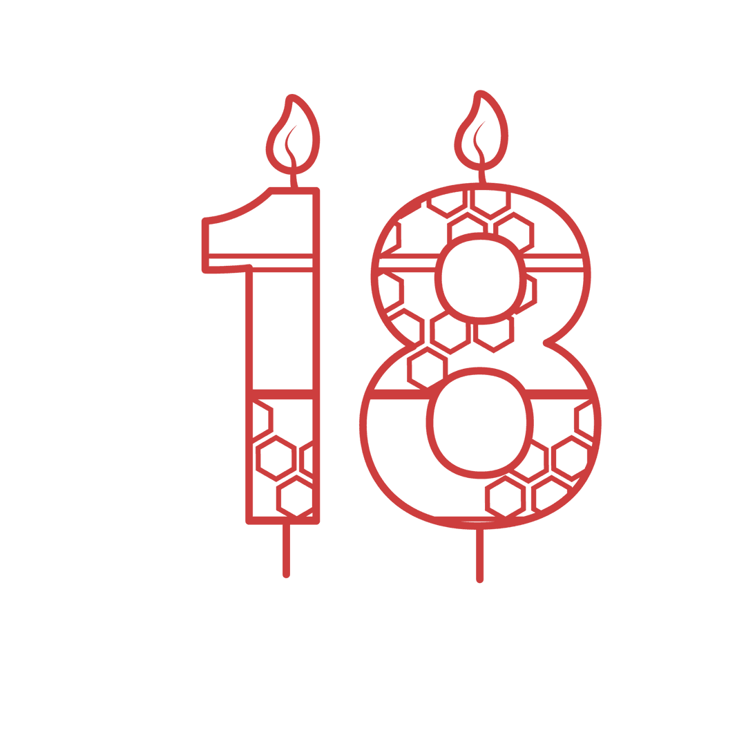 Red 18th Birthday Numbers with Flame on Transparent Background
