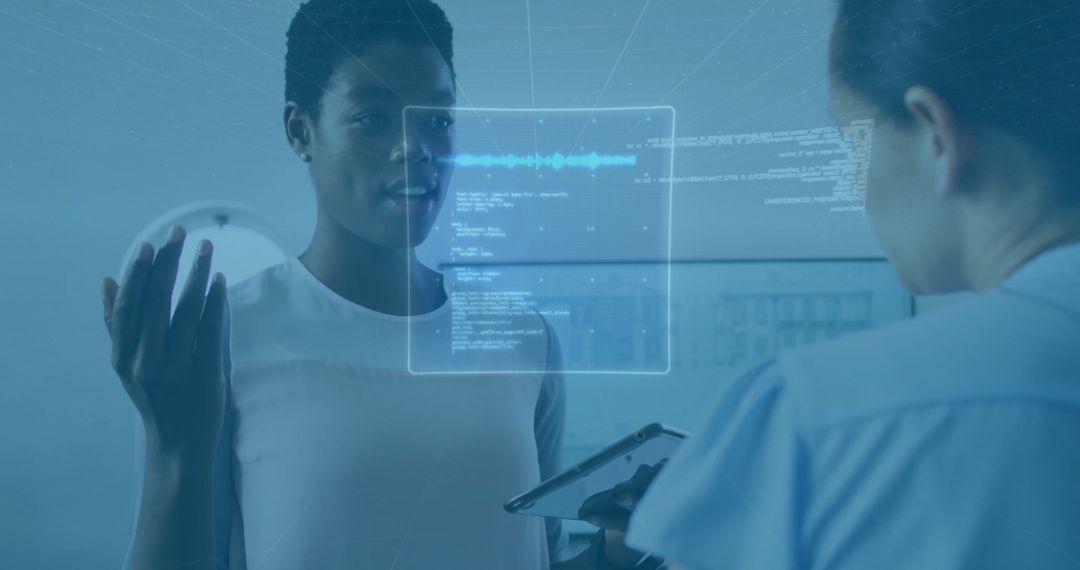 Business Professionals Engaged with Financial Data Interface