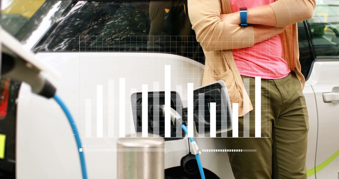 Man Charging Electric Car with Data Overlay Concept