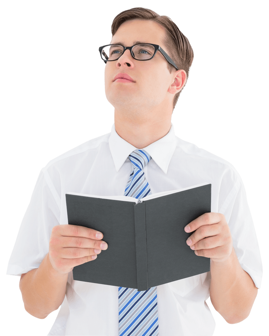 Transparent Geeky Businessman Reading Book