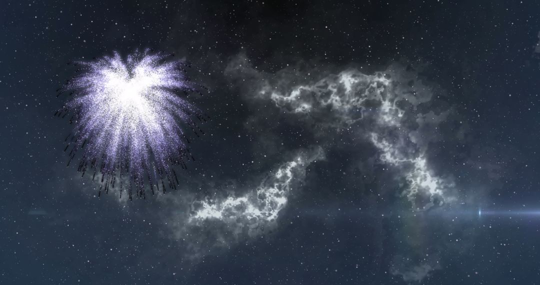 Vibrant Fireworks Burst Against Cloudy Night Sky