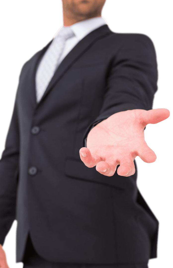 Transparent Businessman Holding Out Hand to Collaborate