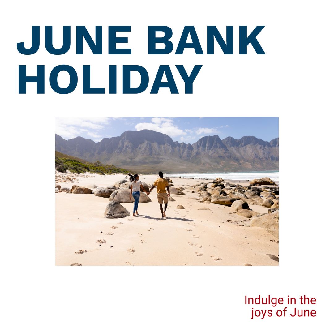 Romantic Couple Enjoying Walk on Sandy Beach for June Holiday