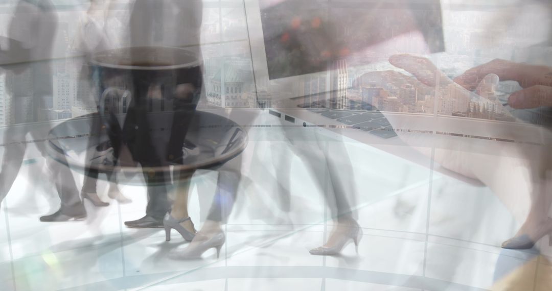 Blurred Motion Business Commuters with Technology Overlay