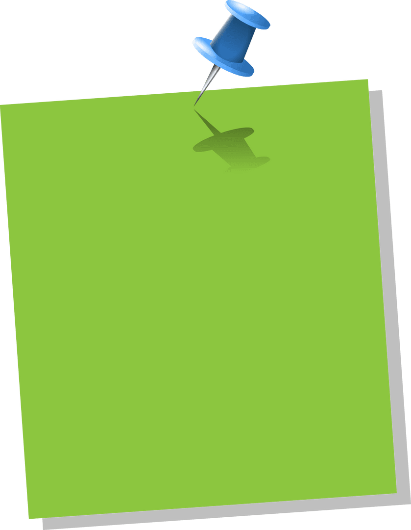 Green Note with Blue Pushpin on Transparent Background