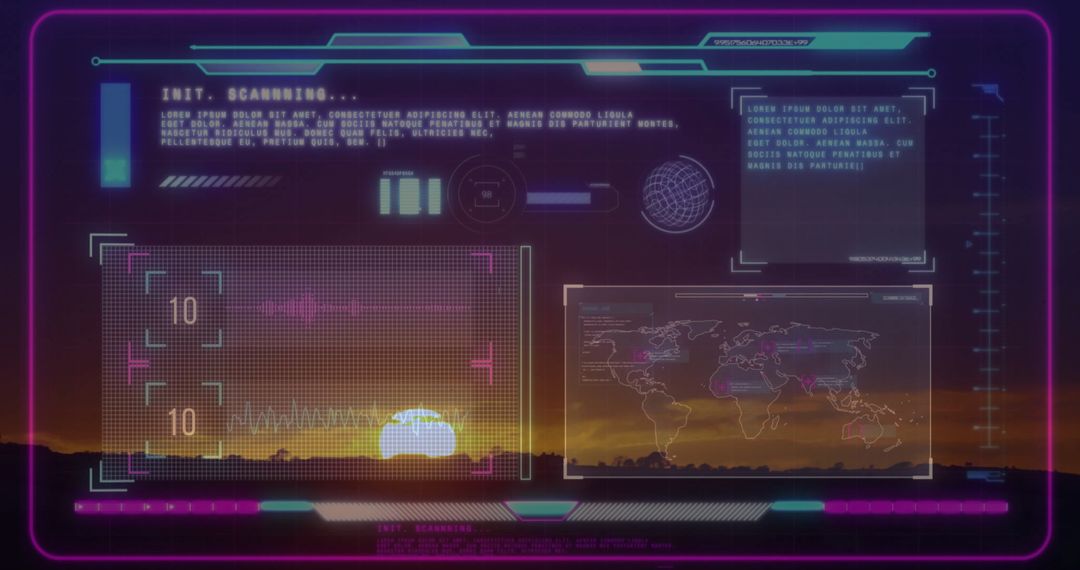 Futuristic HUD Interface Scanning Technology at Sunset
