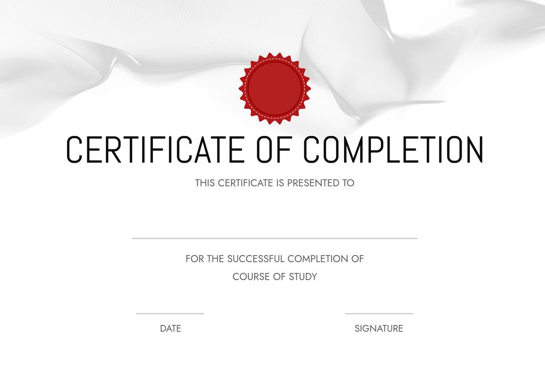 Modern Minimalist Certificate of Completion Template with Red Seal - Download Free Stock Templates Pikwizard.com