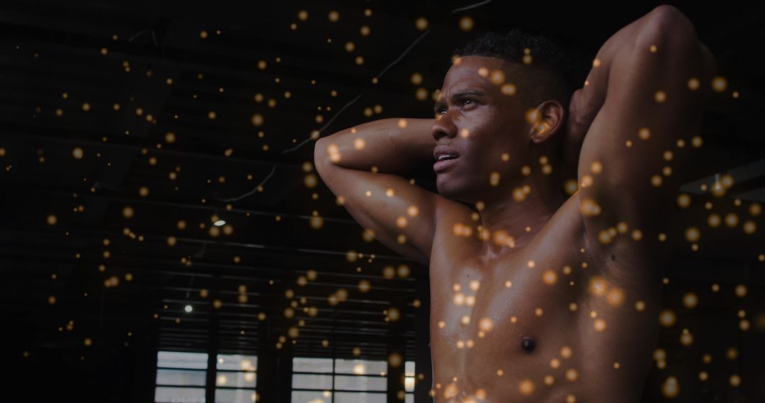 Athlete Posing with Glowing Overlay in Abstract Fitness Concept