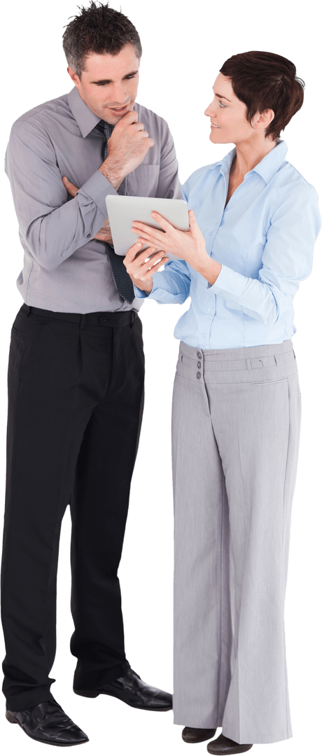 Transparent Business Professionals Discussing via Tablet