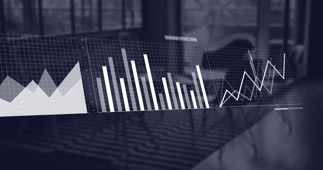 Futuristic Statistical Data Interface in Modern Empty Office