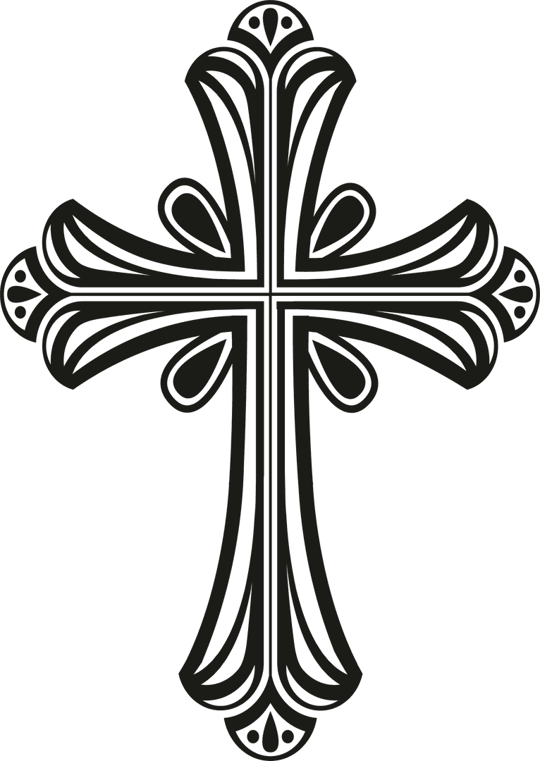 Ornate Flourish Christian Cross on Transparent Background