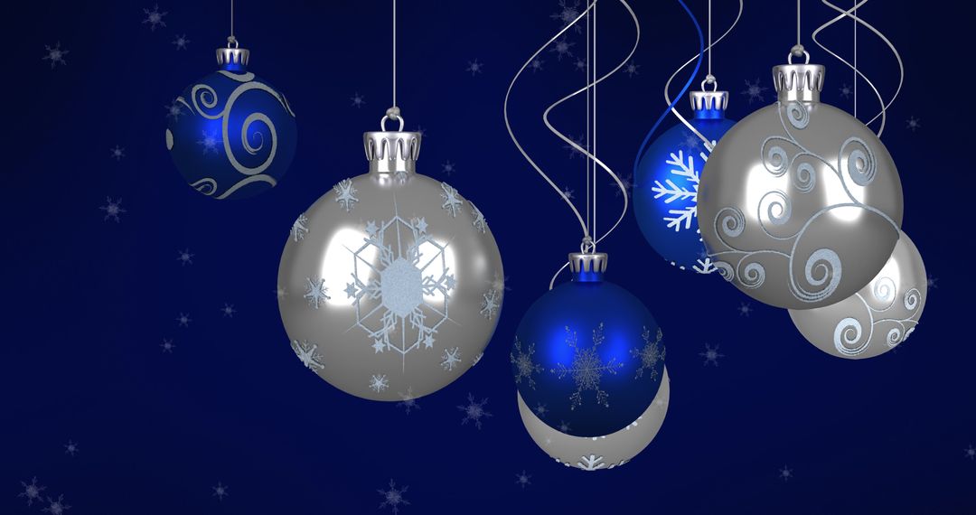 Elegant Christmas Baubles with Snowflakes on Blue Background