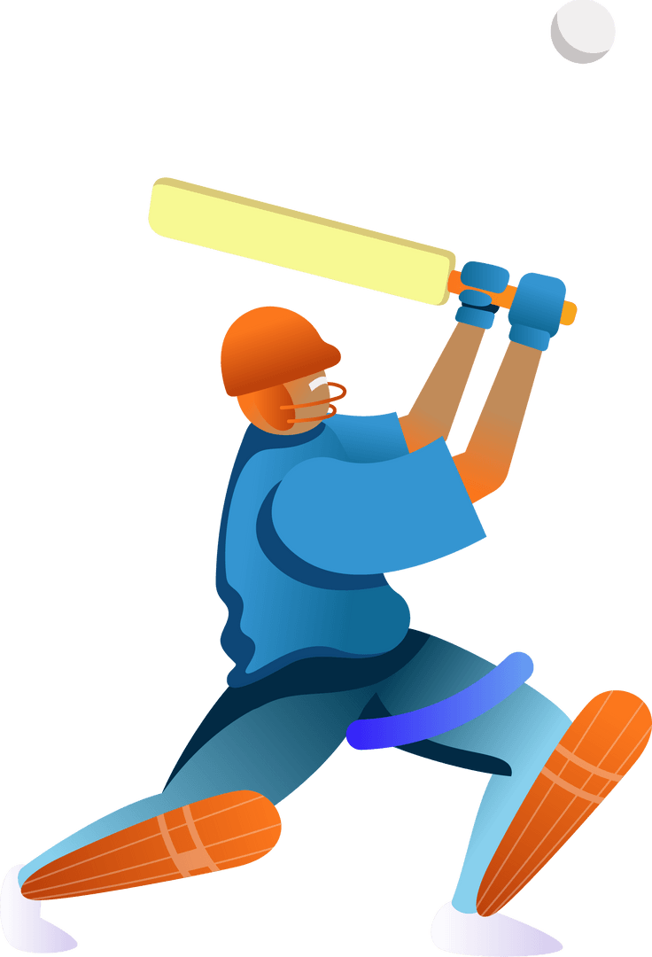 Vector Art of Cricketer Swinging Yellow Bat with Transparent Background