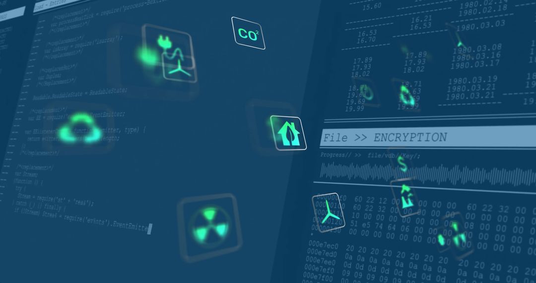 Futuristic Digital Interface With Cybersecurity and Environmental Icons