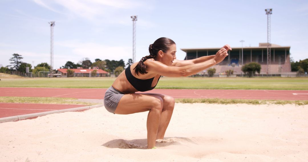 Athletic woman doing squat exercises in outdoor training area - Free Images, Stock Photos and Pictures on Pikwizard.com