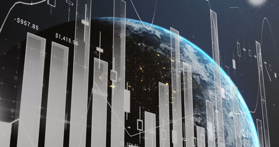 Digital Financial Graphs Overlaying Earth's Horizon