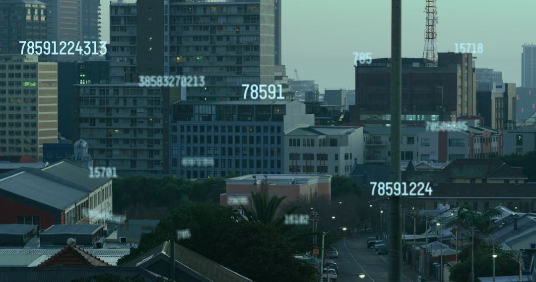 Dynamic Numbers Overlaying Urban Cityscape at Dusk
