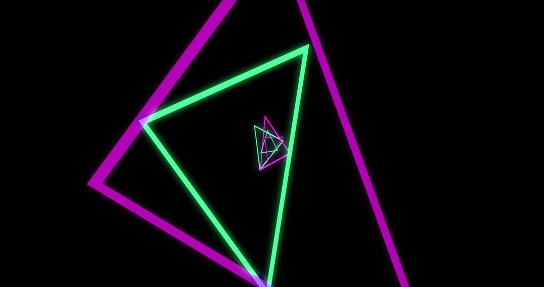 Vibrant Neon Triangles on Black Background with Dynamic Motion