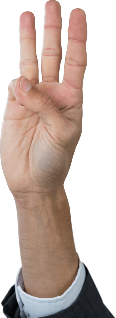 Transparent Hand Gesture Indicating Number Three