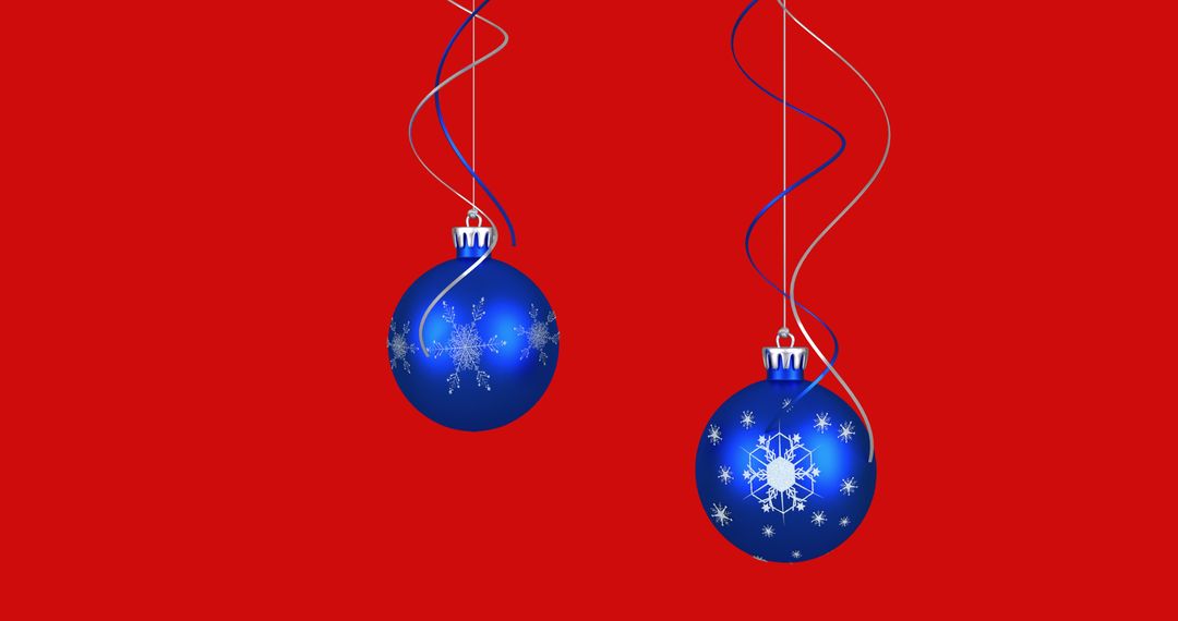 Blue Christmas Tree Ornaments with Snowflake Design on Red