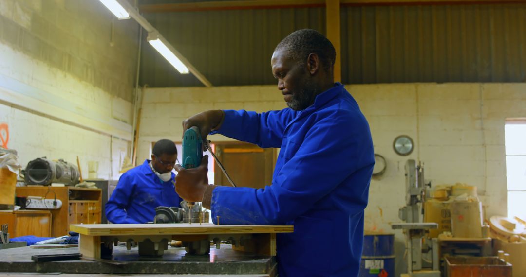 African American Men Working in Woodworking Shop - Free Images, Stock Photos and Pictures on Pikwizard.com