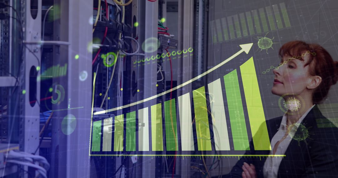 Female Engineer Monitoring Data Analytics in Server Room