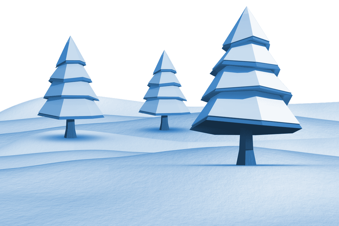 Stylized Transparent Fir Trees in Snowy Landscape