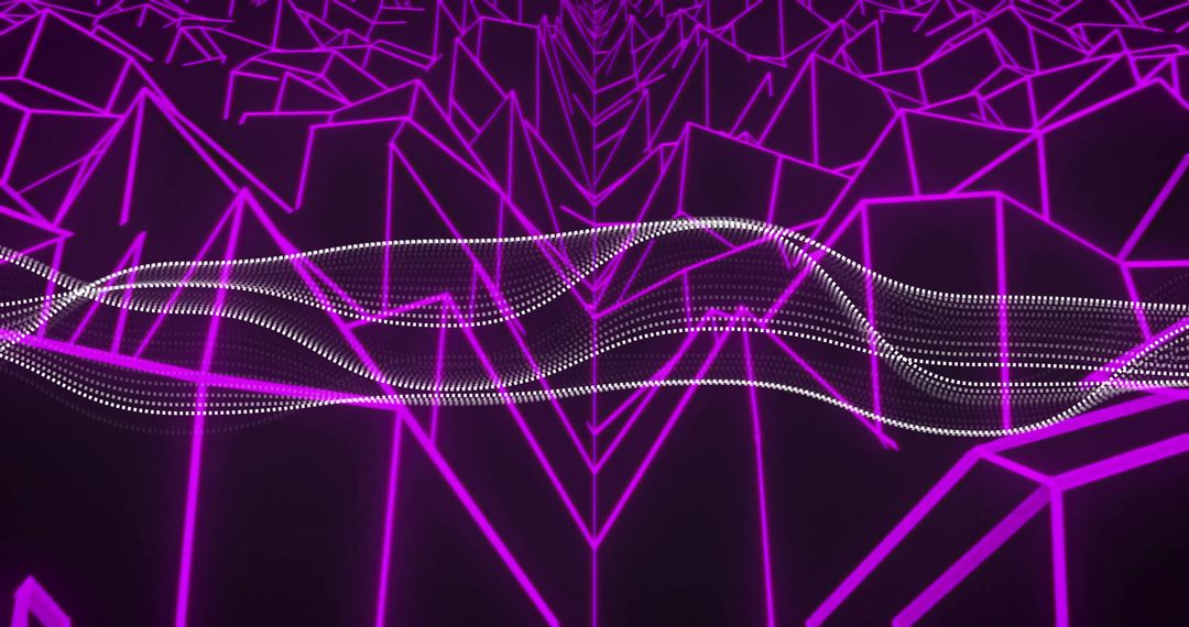 Futuristic Purple Neon Geometric Background with Flowing Dots