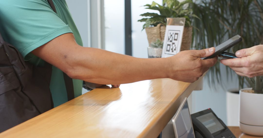 Digital Payment Interaction at Modern Reception Counter