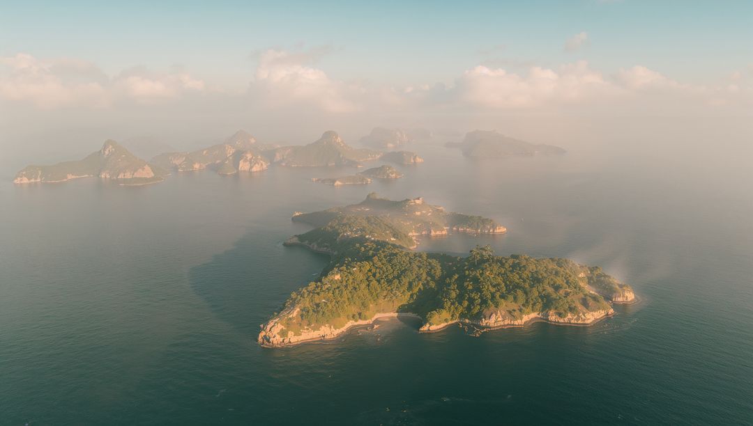 Aerial View of Tranquil Archipelago with Lush Green Islands