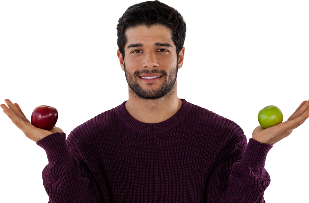 Smiling Young Man Holding Red Apple Green Apple on Transparent Background - Download Free Stock Images Pikwizard.com