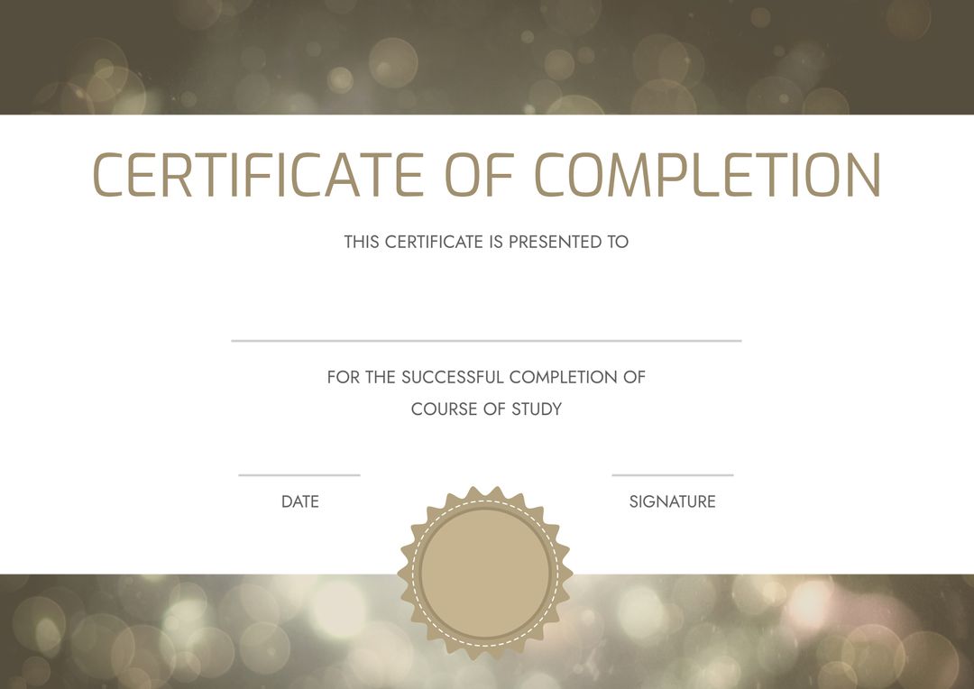 Elegant Certificate of Completion Template with Gold Lens Flare Background - Download Free Stock Templates Pikwizard.com