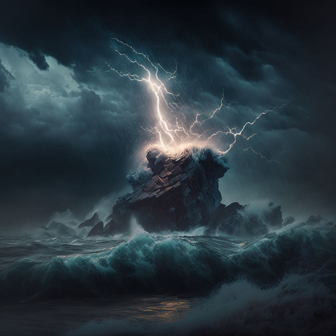 Dramatic Thunderstorm over a Shipwreck in Turbulent Waters - Free Images, Stock Photos and Pictures on Pikwizard.com