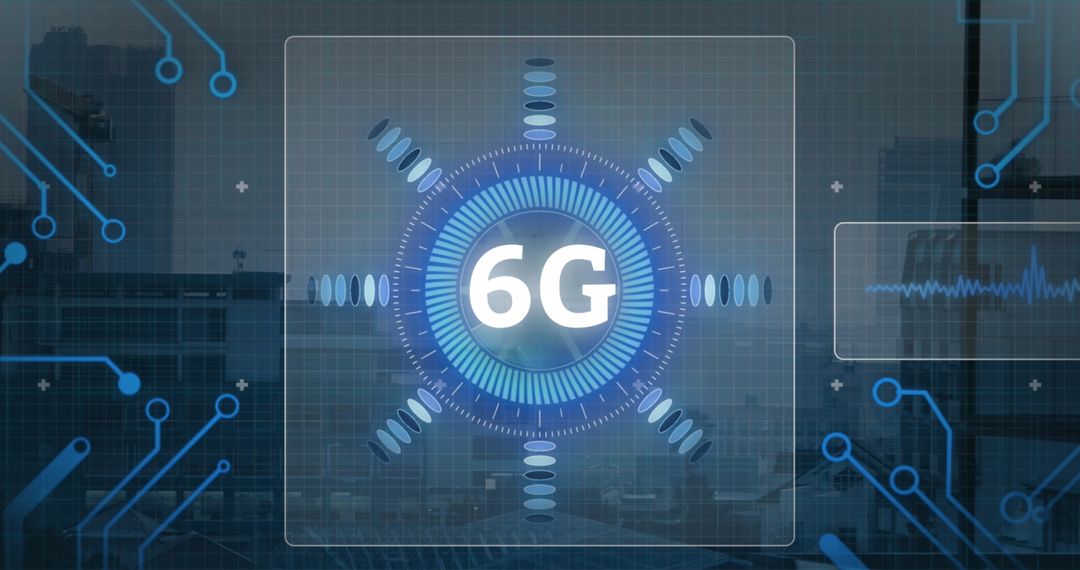 Futuristic 6G Concept on Digital Circuit Board Background