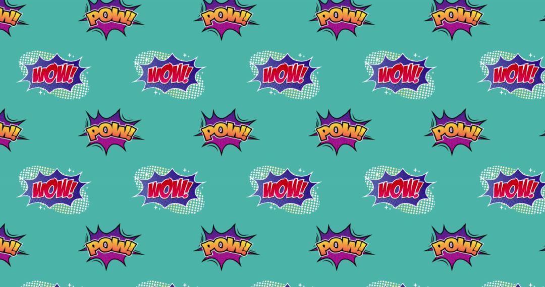 Retro Comic Book Pop Art Typography Pattern on Teal Background