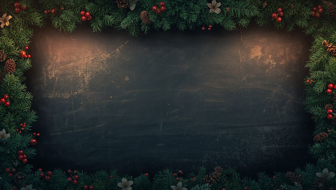 Festive Fir Garland with Berries Framing Chalkboard