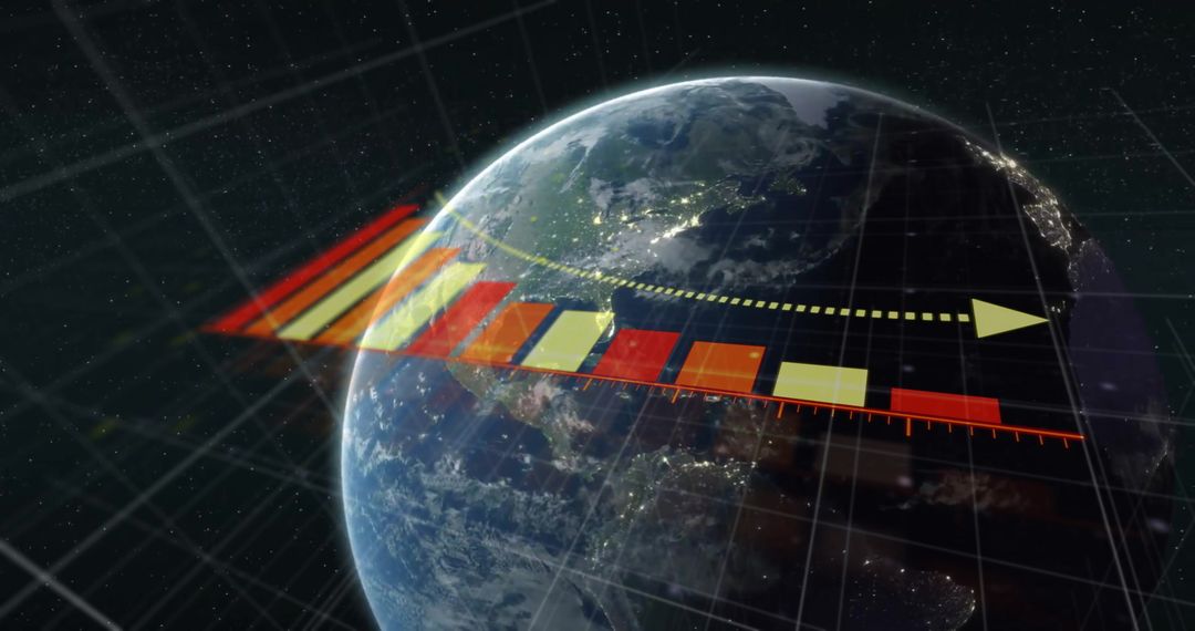 Globe with Digital Data Overlay and Statistical Infographics