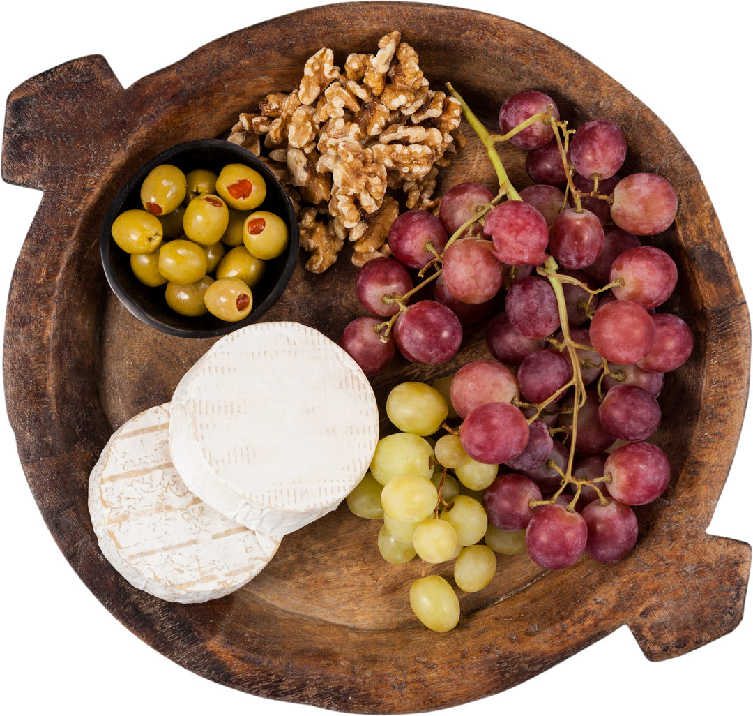 Transparent Wooden Bowl with Grapes, Olives, Nuts, and Cheese - Download Free Stock Images Pikwizard.com