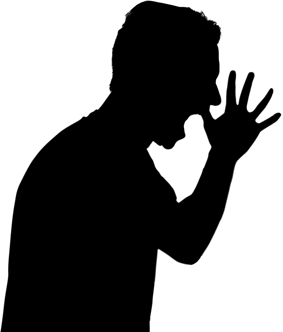 Dramatic Silhouette of Man Screaming on Transparent Background