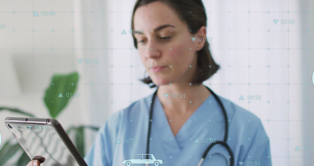 Connected Healthcare Workflow with Female Doctor Using Digital Tablet