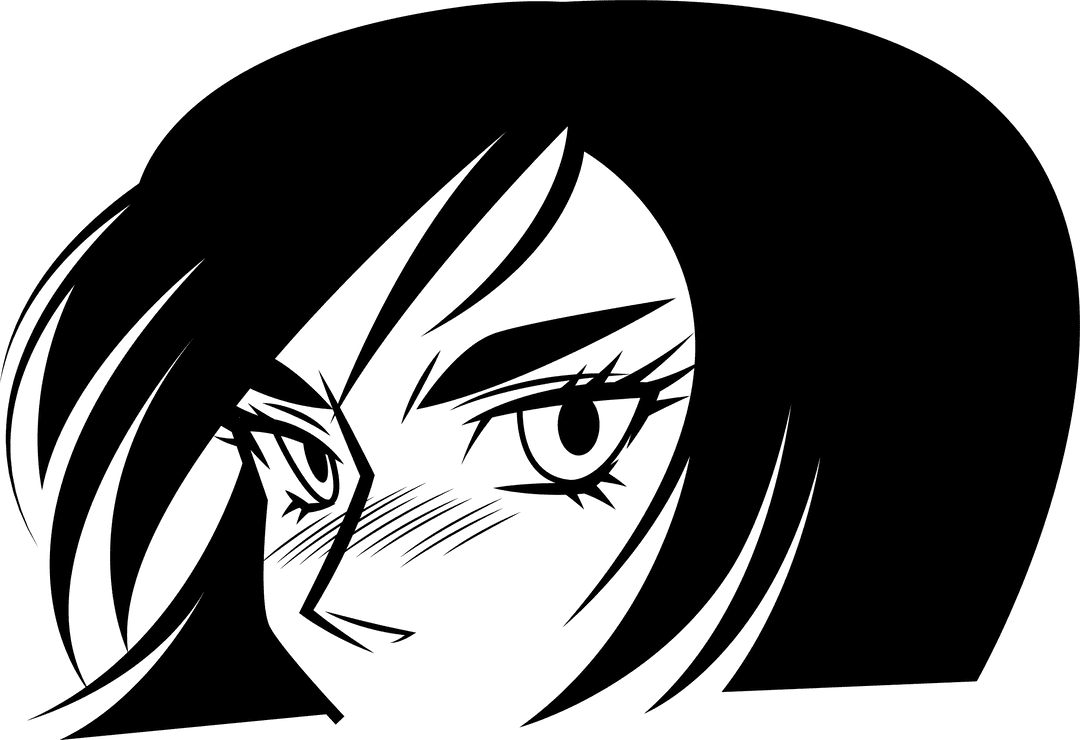 Abstract Line Art Portrait with Almond Eyes on Transparent Background