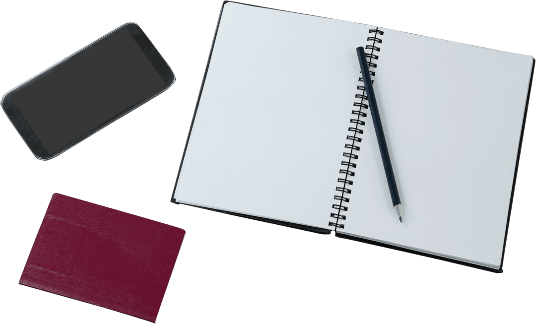 Transparent Diary with Smartphone and Pen on White Background