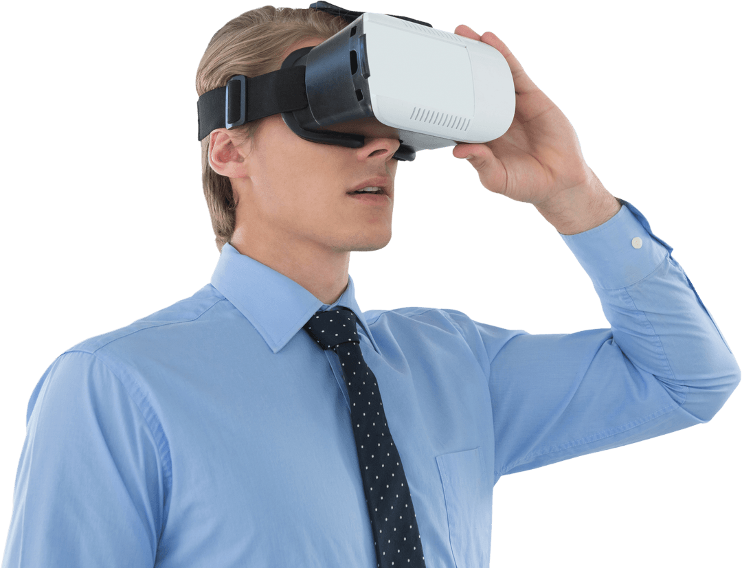 Businessman Wearing Virtual Reality Glasses Transparent Background