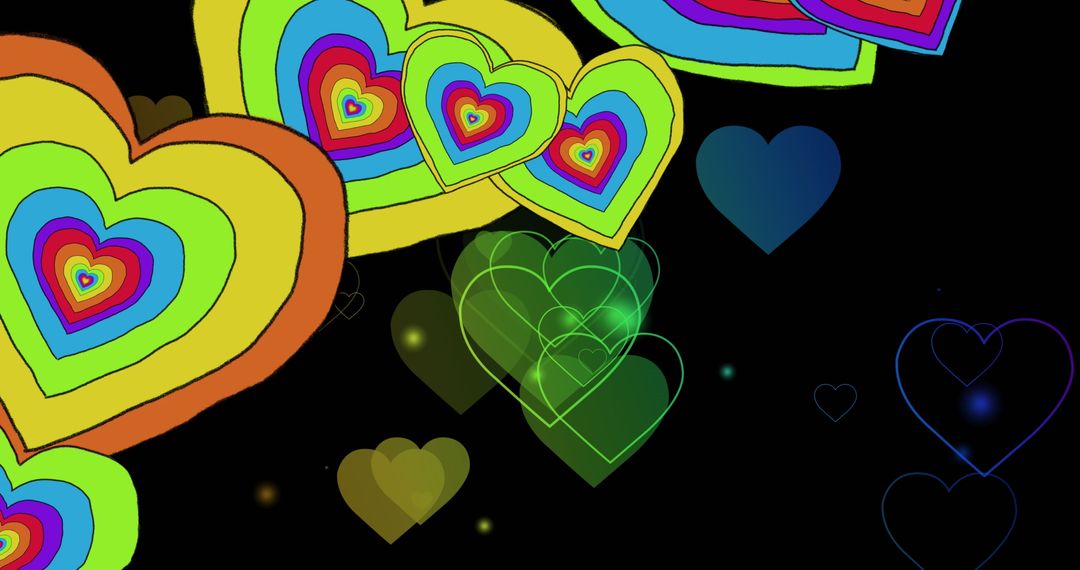 Rainbow Hearts on Black Background Representing LGBTQ Pride