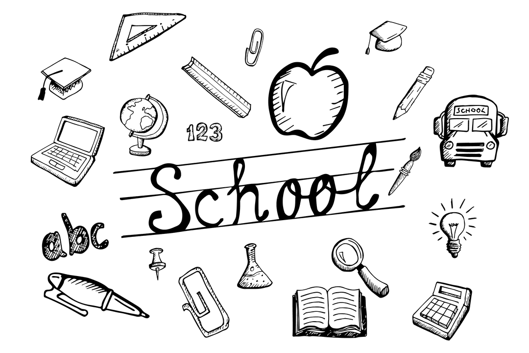 Education and Learning Symbols on Transparent Background