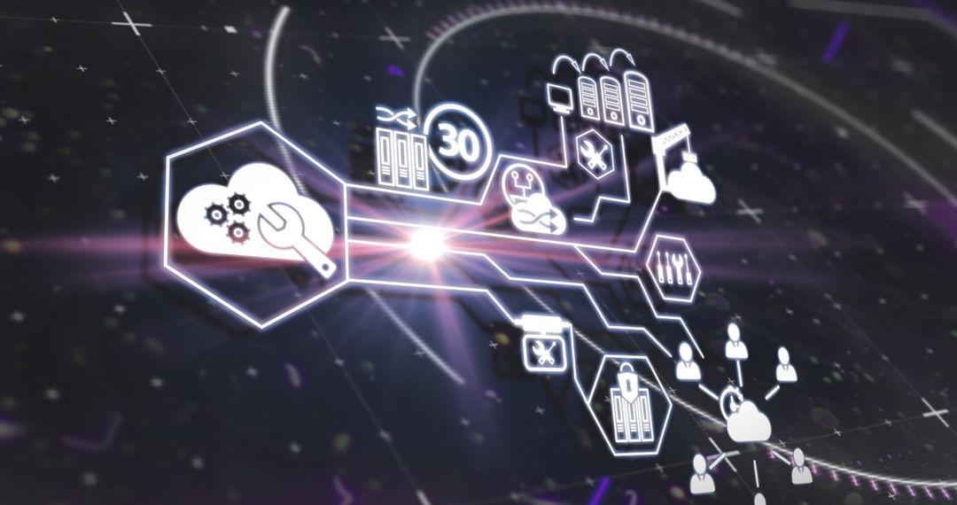 Abstract Digital Technology Network with Icon Interface